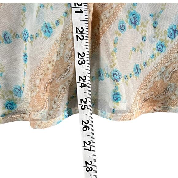 GAS Vintage 90s Y2K Skirt XL Beige Blue Floral Pull On Fairy Cottage Romantic - Picture 7 of 10